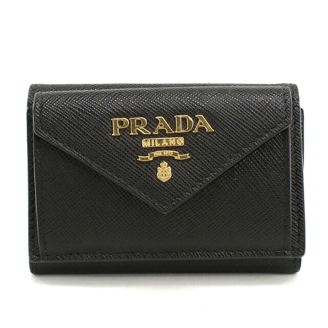 中古 プラダ 三つ折り財布 三折財布 コンパクト レディース ブランド PRADA  サフィアーノレザー財布 1MH021 QWA F0002 ブラック USDPR119375011