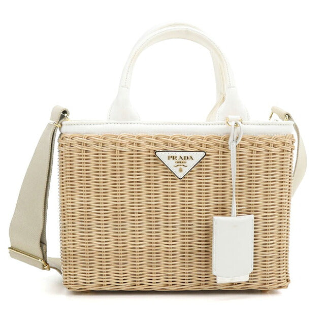 中古 プラダ カゴバッグ レディース ブランド PRADA ミディアム ウィッカー キャンバス トートバッグ 2WAY 1BG835 2E28 F0N86 ベージュ USDPR119389011