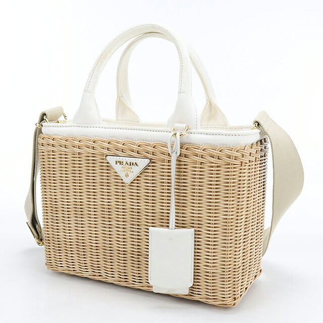 中古 プラダ カゴバッグ レディース ブランド PRADA ミディアム ウィッカー キャンバス トートバッグ 2WAY 1BG835 2E28 F0N86 ベージュ USDPR119389011