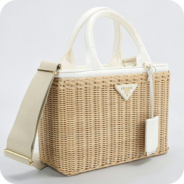 中古 プラダ カゴバッグ レディース ブランド PRADA ミディアム ウィッカー キャンバス トートバッグ 2WAY 1BG835 2E28 F0N86 ベージュ USDPR119389011