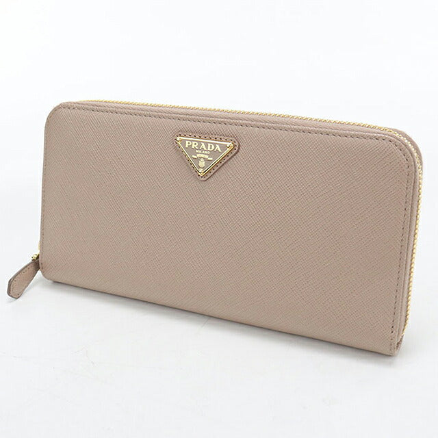 中古 プラダ 長財布ラウンドファスナー レディース ブランド PRADA サフィアーノトライアングル  レザー 1ML506 QHH F0236 ベージュ USDPR119416011