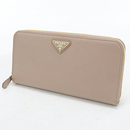 中古 プラダ 長財布ラウンドファスナー レディース ブランド PRADA サフィアーノトライアングル  レザー 1ML506 QHH F0236 ベージュ USDPR119416011