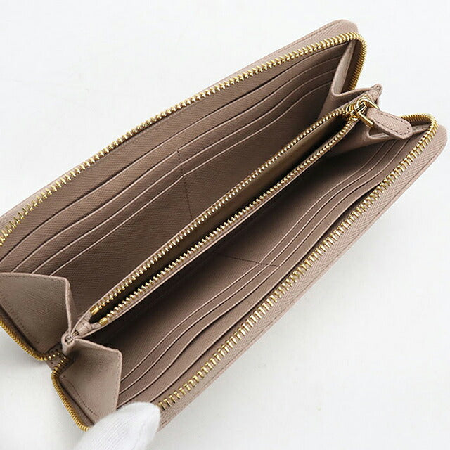 中古 プラダ 長財布ラウンドファスナー レディース ブランド PRADA サフィアーノトライアングル  レザー 1ML506 QHH F0236 ベージュ USDPR119416011