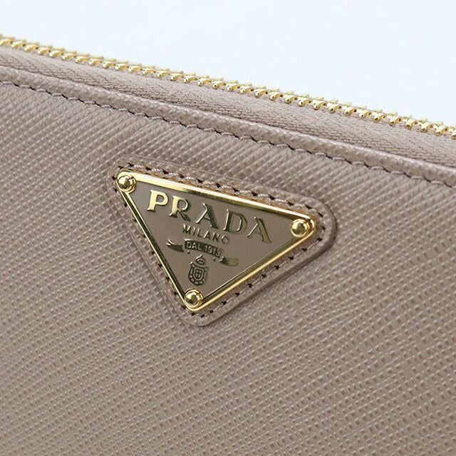 中古 プラダ 長財布ラウンドファスナー レディース ブランド PRADA サフィアーノトライアングル  レザー 1ML506 QHH F0236 ベージュ USDPR119416011