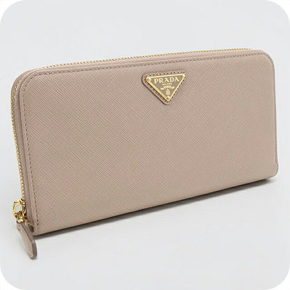 中古 プラダ 長財布ラウンドファスナー レディース ブランド PRADA サフィアーノトライアングル  レザー 1ML506 QHH F0236 ベージュ USDPR119416011