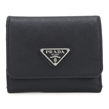 中古 プラダ 三つ折り財布 三折財布 コンパクト レディース ブランド PRADA  サフィアーノトライアングル レザー 1MH043 QHH F0632 ブラック USDPR119419011