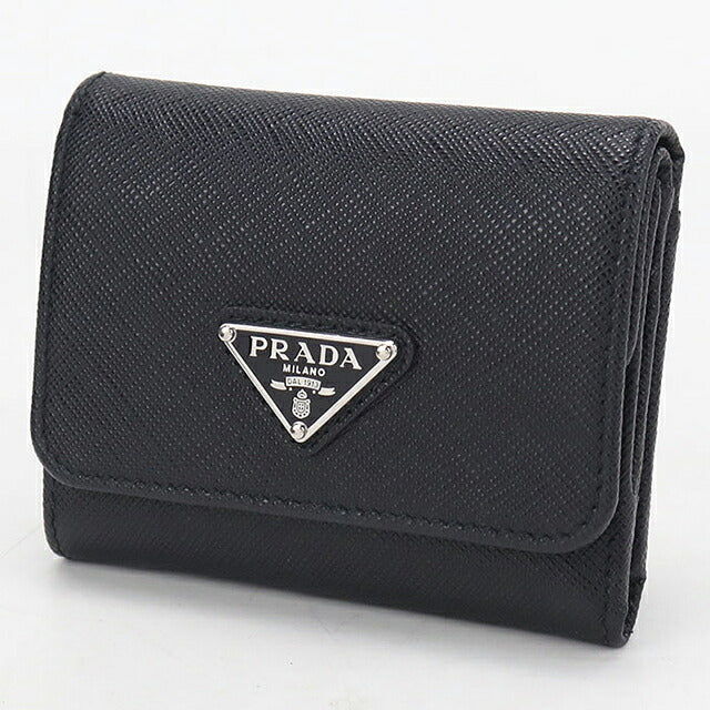 中古 プラダ 三つ折り財布 三折財布 コンパクト レディース ブランド PRADA  サフィアーノトライアングル レザー 1MH043 QHH F0632 ブラック USDPR119419011
