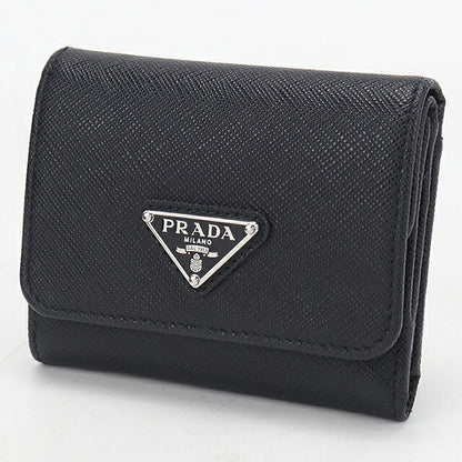中古 プラダ 三つ折り財布 三折財布 コンパクト レディース ブランド PRADA  サフィアーノトライアングル レザー 1MH043 QHH F0632 ブラック USDPR119419011