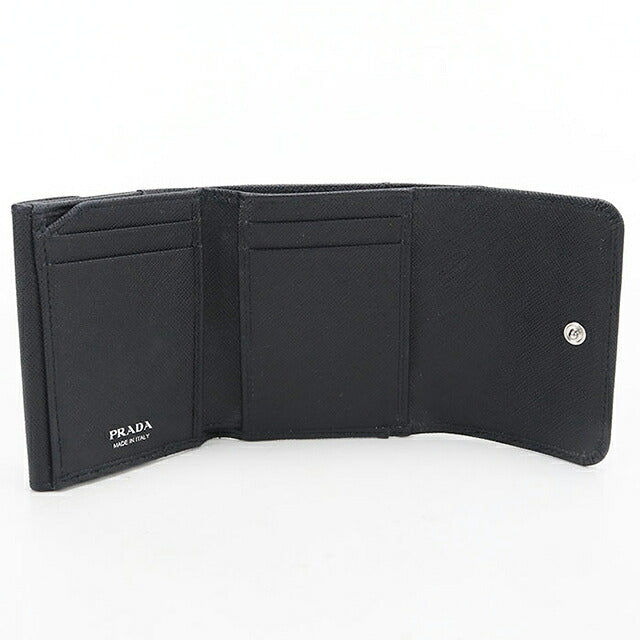 中古 プラダ 三つ折り財布 三折財布 コンパクト レディース ブランド PRADA  サフィアーノトライアングル レザー 1MH043 QHH F0632 ブラック USDPR119419011