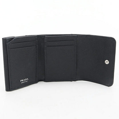 中古 プラダ 三つ折り財布 三折財布 コンパクト レディース ブランド PRADA  サフィアーノトライアングル レザー 1MH043 QHH F0632 ブラック USDPR119419011