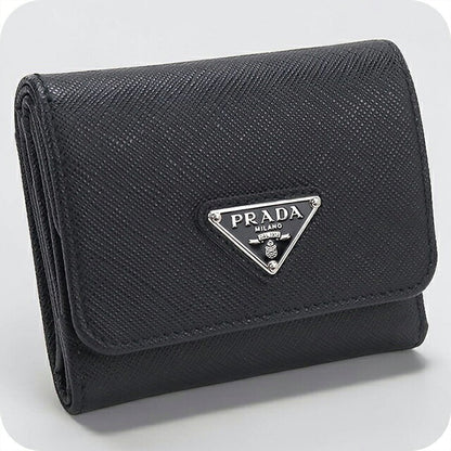 中古 プラダ 三つ折り財布 三折財布 コンパクト レディース ブランド PRADA  サフィアーノトライアングル レザー 1MH043 QHH F0632 ブラック USDPR119419011