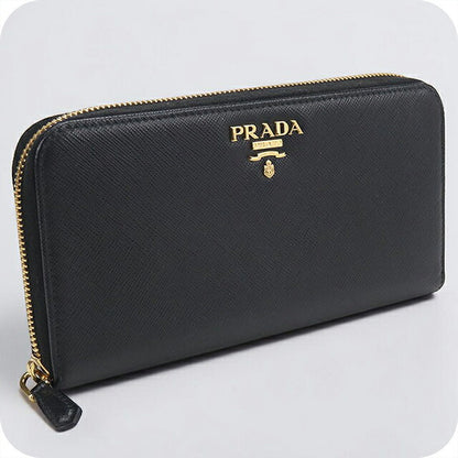 中古 プラダ 長財布ラウンドファスナー レディース ブランド PRADA サフィアーノレザー  レザー 1ML506 ブラック USDPR119428011