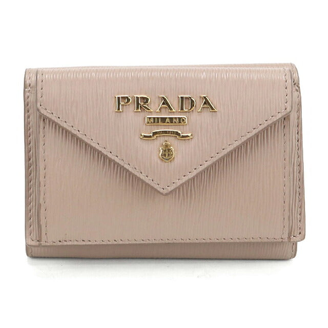中古 プラダ 三つ折り財布 三折財布 コンパクト レディース ブランド PRADA ヴィッテロムーブ  レザー 1MH021 2B6P F0236 ベージュ USDPR119430011