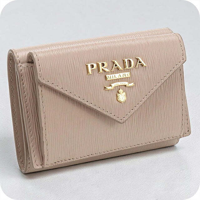 中古 プラダ 三つ折り財布 三折財布 コンパクト レディース ブランド PRADA ヴィッテロムーブ  レザー 1MH021 2B6P F0236 ベージュ USDPR119430011