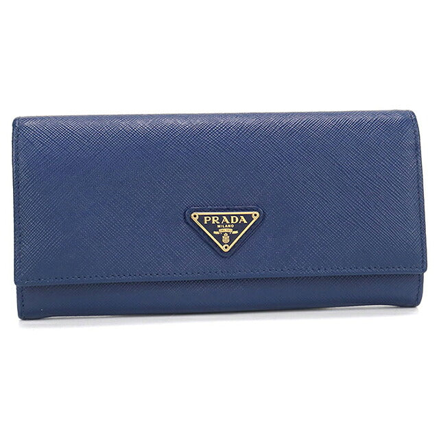 中古 プラダ 長財布二折 レディース ブランド PRADA  サフィアーノトライアングル レザー 1MH132 ブルー USDPR119510011
