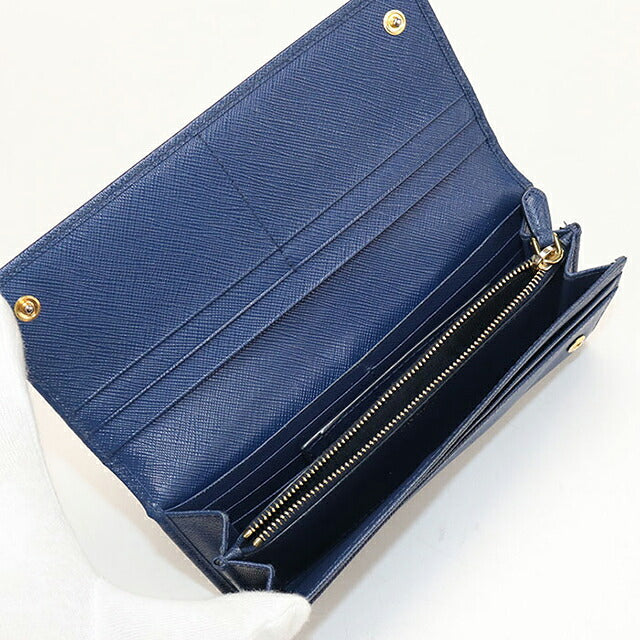 中古 プラダ 長財布二折 レディース ブランド PRADA  サフィアーノトライアングル レザー 1MH132 ブルー USDPR119510011