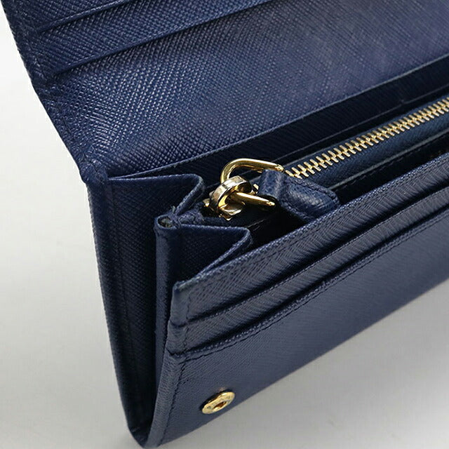 中古 プラダ 長財布二折 レディース ブランド PRADA  サフィアーノトライアングル レザー 1MH132 ブルー USDPR119510011