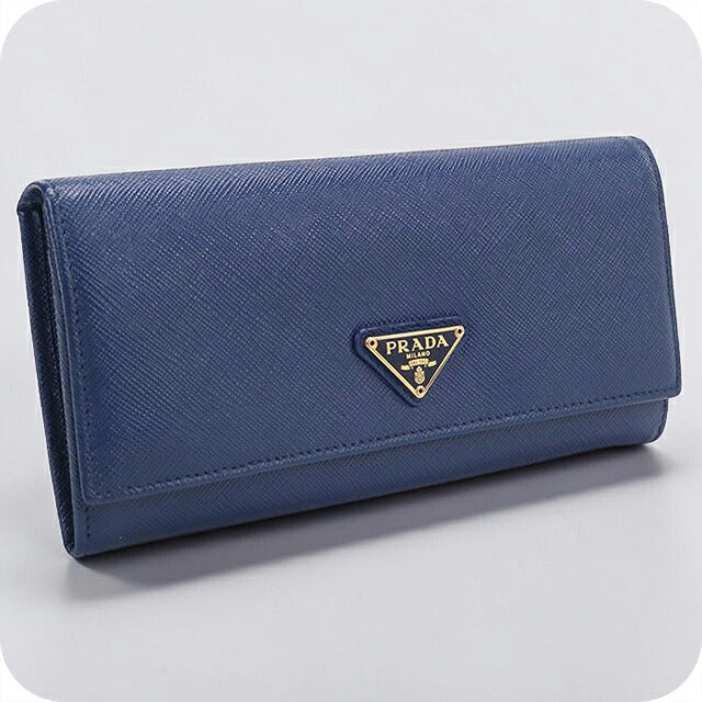 中古 プラダ 長財布二折 レディース ブランド PRADA  サフィアーノトライアングル レザー 1MH132 ブルー USDPR119510011