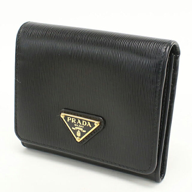 中古 プラダ 三つ折り財布 三折財布 コンパクト レディース ブランド PRADA   ブラック USDPR119586011