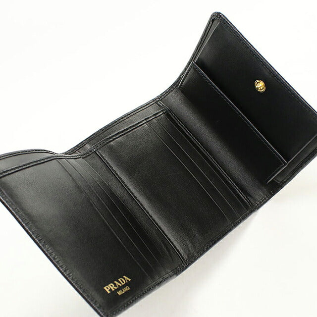中古 プラダ 三つ折り財布 三折財布 コンパクト レディース ブランド PRADA   ブラック USDPR119586011