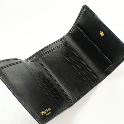 中古 プラダ 三つ折り財布 三折財布 コンパクト レディース ブランド PRADA   ブラック USDPR119586011