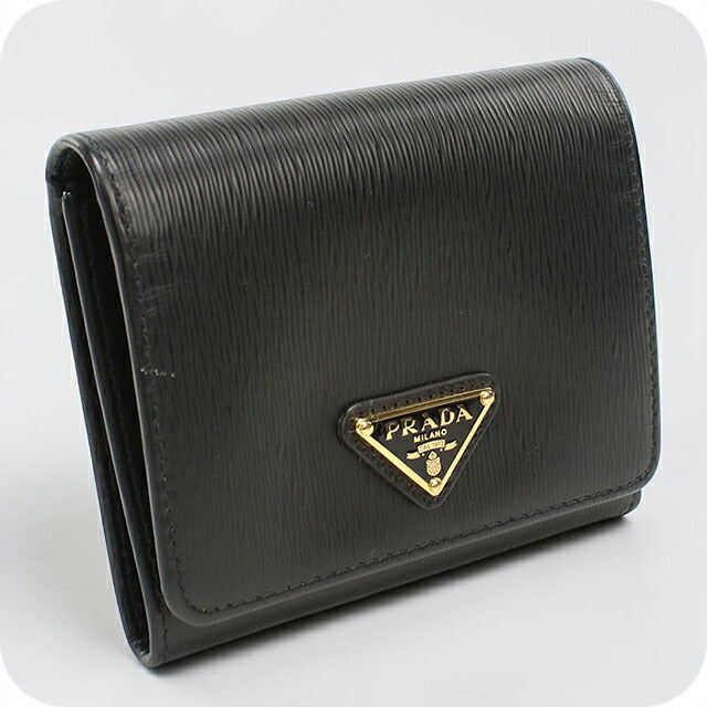中古 プラダ 三つ折り財布 三折財布 コンパクト レディース ブランド PRADA   ブラック USDPR119586011