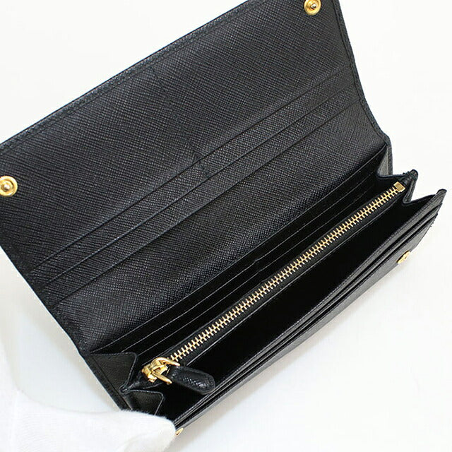 中古 プラダ 長財布二折 レディース ブランド PRADA  サフィアーノトライアングル レザー 1MH132 ブラック USDPR119853011