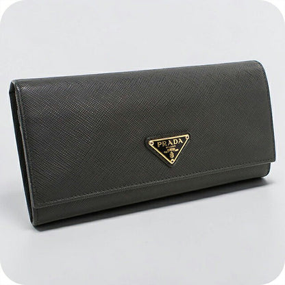 中古 プラダ 長財布二折 レディース ブランド PRADA  サフィアーノトライアングル レザー 1MH132 ブラック USDPR119853011