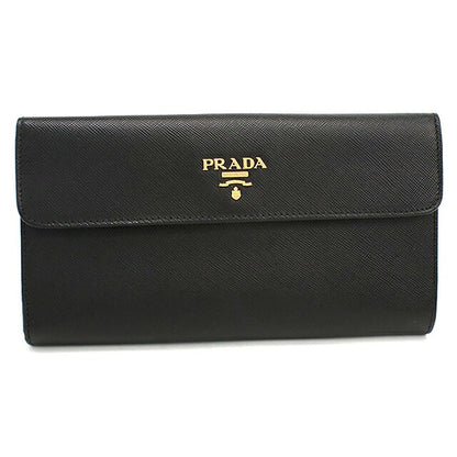 中古 プラダ 長財布二折 レディース ブランド PRADA サフィアーノレザー Wホック レザー 1M1133 ブラック USDPR119876011