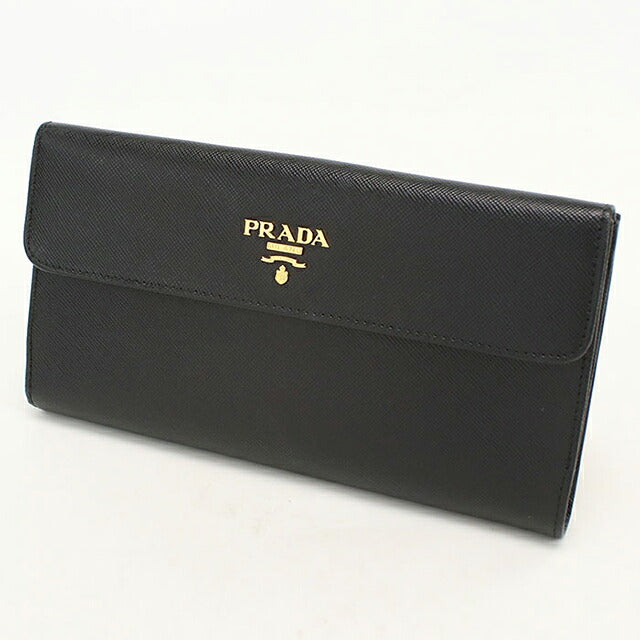 中古 プラダ 長財布二折 レディース ブランド PRADA サフィアーノレザー Wホック レザー 1M1133 ブラック USDPR119876011