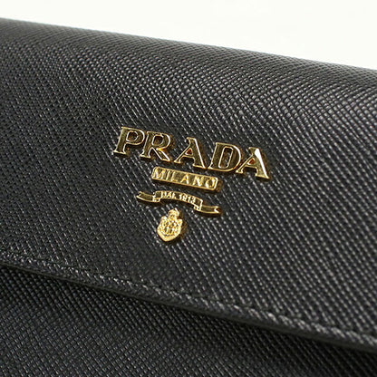 中古 プラダ 長財布二折 レディース ブランド PRADA サフィアーノレザー Wホック レザー 1M1133 ブラック USDPR119876011