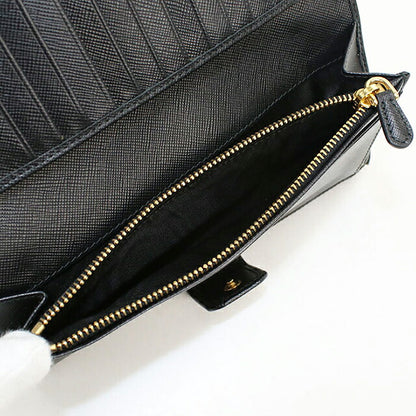 中古 プラダ 長財布二折 レディース ブランド PRADA サフィアーノレザー Wホック レザー 1M1133 ブラック USDPR119876011