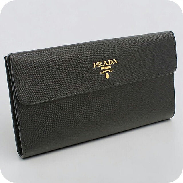 中古 プラダ 長財布二折 レディース ブランド PRADA サフィアーノレザー Wホック レザー 1M1133 ブラック USDPR119876011