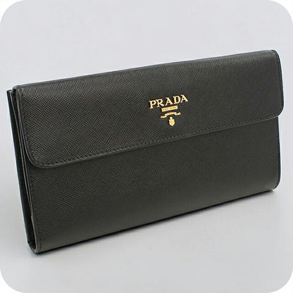 中古 プラダ 長財布二折 レディース ブランド PRADA サフィアーノレザー Wホック レザー 1M1133 ブラック USDPR119876011