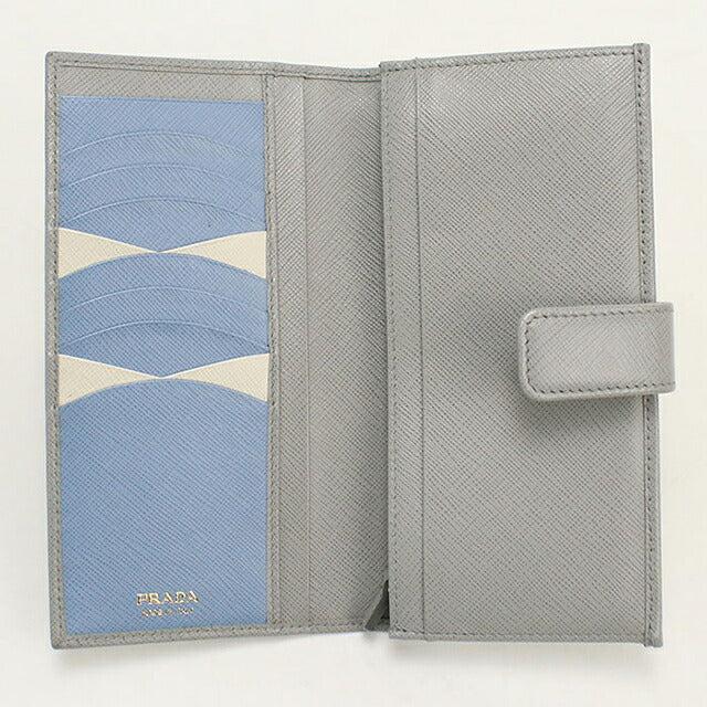 中古 プラダ 長財布二折 レディース ブランド PRADA  サフィアーノマルチカラー レザー 1MV025 グレー USDPR119878011