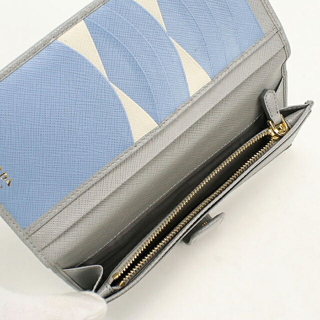 中古 プラダ 長財布二折 レディース ブランド PRADA  サフィアーノマルチカラー レザー 1MV025 グレー USDPR119878011