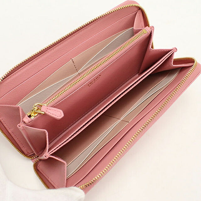 中古 プラダ 長財布ラウンドファスナー レディース ブランド PRADA サフィアーノマルチカラー  レザー 1ML506 ピンク USDPR119882011