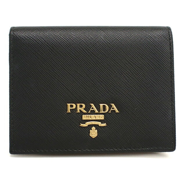 中古 プラダ 二つ折り財布 二折財布 コンパクト レディース ブランド PRADA  サフィアーノマルチカラー レザー 1MV204 ブラック USDPR119897011