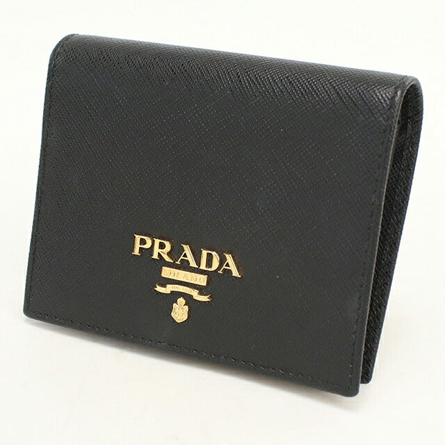 中古 プラダ 二つ折り財布 二折財布 コンパクト レディース ブランド PRADA  サフィアーノマルチカラー レザー 1MV204 ブラック USDPR119897011