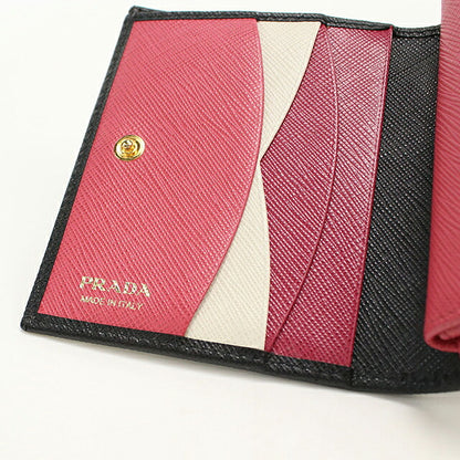 中古 プラダ 二つ折り財布 二折財布 コンパクト レディース ブランド PRADA  サフィアーノマルチカラー レザー 1MV204 ブラック USDPR119897011