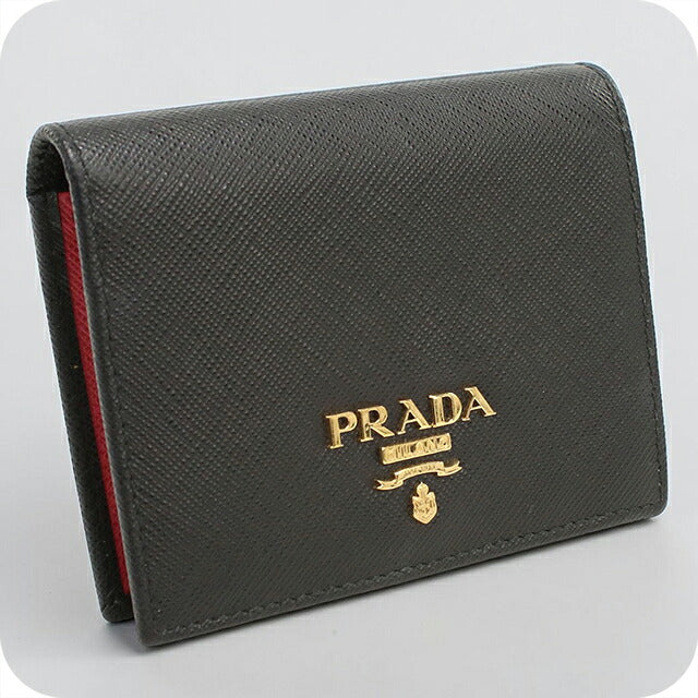 中古 プラダ 二つ折り財布 二折財布 コンパクト レディース ブランド PRADA  サフィアーノマルチカラー レザー 1MV204 ブラック USDPR119897011