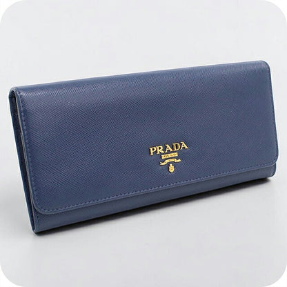 中古 プラダ 長財布二折 レディース ブランド PRADA  サフィアーノレザー レザー 1MH132 ブルー USDPR119898011
