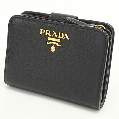 中古 プラダ 二つ折り財布 二折財布 コンパクト レディース ブランド PRADA ダイノ カラー  レザー 1ML018 ブラック USDPR119904011