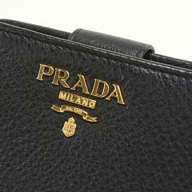 中古 プラダ 二つ折り財布 二折財布 コンパクト レディース ブランド PRADA ダイノ カラー  レザー 1ML018 ブラック USDPR119904011
