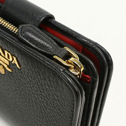 中古 プラダ 二つ折り財布 二折財布 コンパクト レディース ブランド PRADA ダイノ カラー  レザー 1ML018 ブラック USDPR119904011