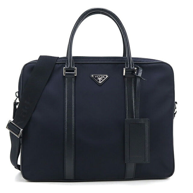 中古 プラダ ブリーフケース メンズ ブランド PRADA  2WAY レザー 2VE368 ネイビー USDPR120032011