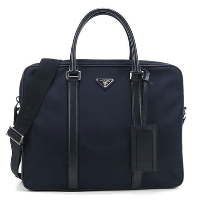 中古 プラダ ブリーフケース メンズ ブランド PRADA  2WAY レザー 2VE368 ネイビー USDPR120032011