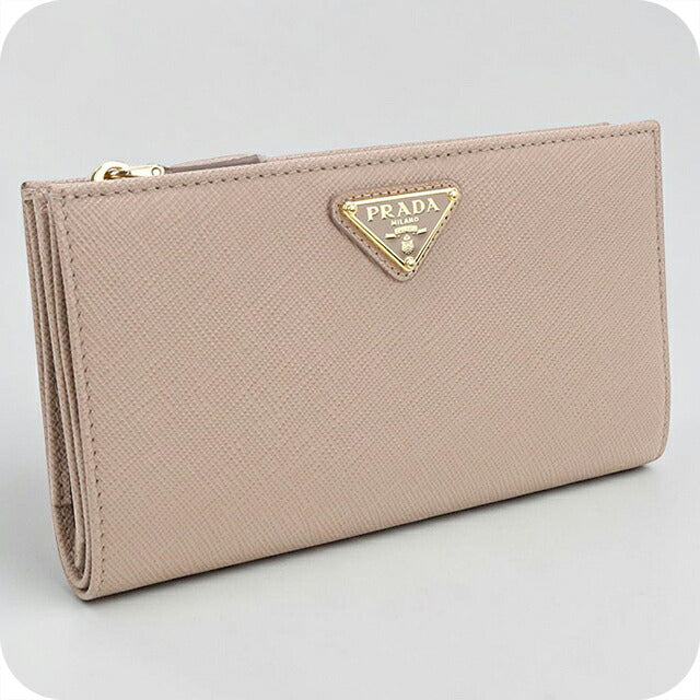 中古 プラダ 長財布二折 レディース ブランド PRADA  サフィアーノトライアングル レザー 1ML009 ベージュ USDPR120082011