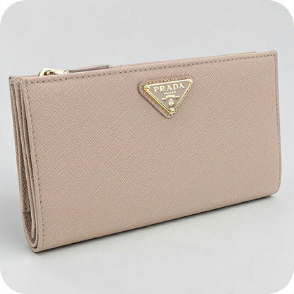 中古 プラダ 長財布二折 レディース ブランド PRADA  サフィアーノトライアングル レザー 1ML009 ベージュ USDPR120082011
