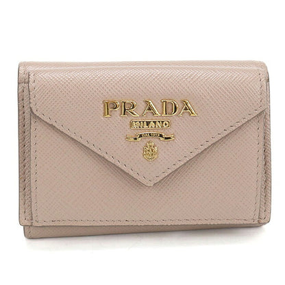 中古 プラダ 三つ折り財布 三折財布 コンパクト レディース ブランド PRADA サフィアーノレザー  1MH021 ベージュ USDPR120196011